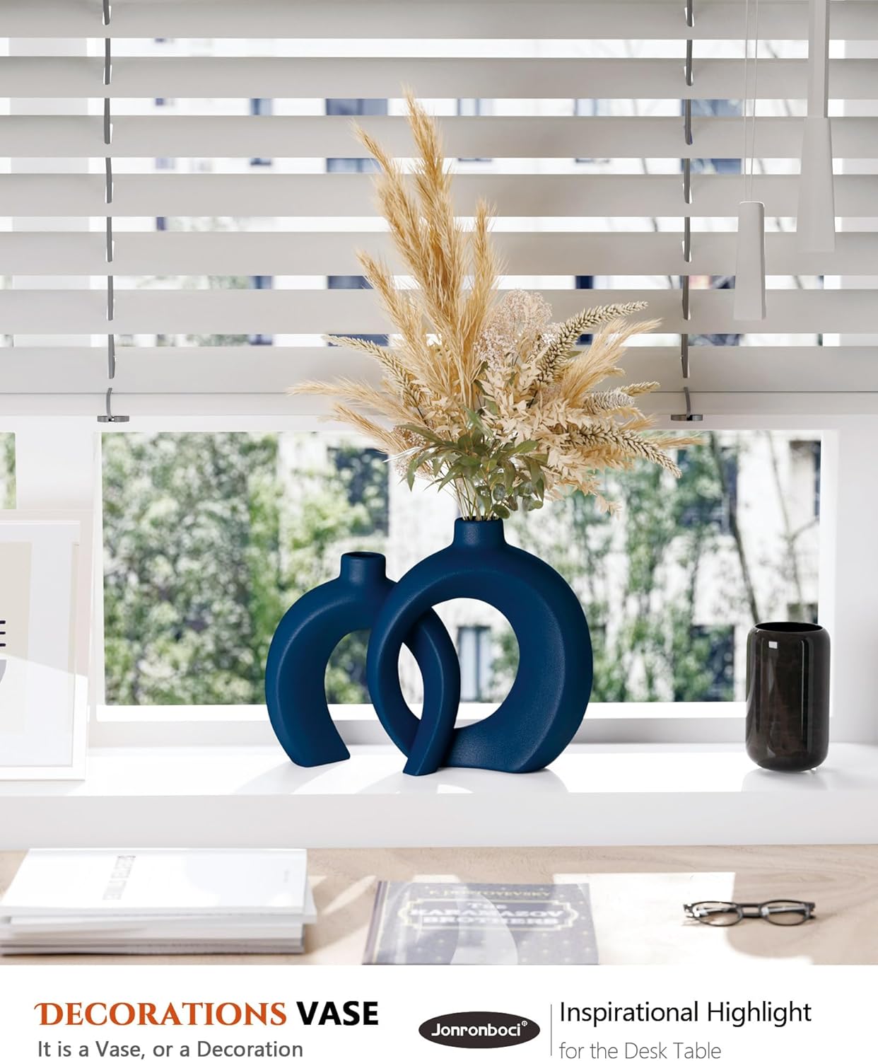 7.2″Hx8.9″H Donut Shape Decorative Vase Set of 2, Ceramic, Modern Minimalism Styles, Flowers or Plant Table Vases for Home Decor Living Room Shelf Entry Console Mantle Dining Centerpiece (Matte White)