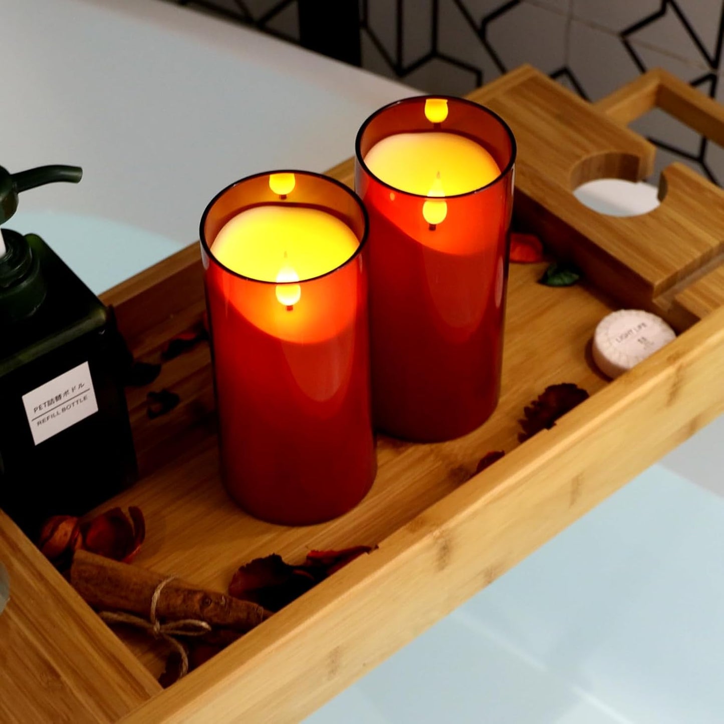 NURADA Flameless Candles with Remote Timer - Glass Real Wax 3D Wick LED Pillar Votive Candle Set Battery Operated Flickering Light for Home Christmas Decoration - White 3 Pack