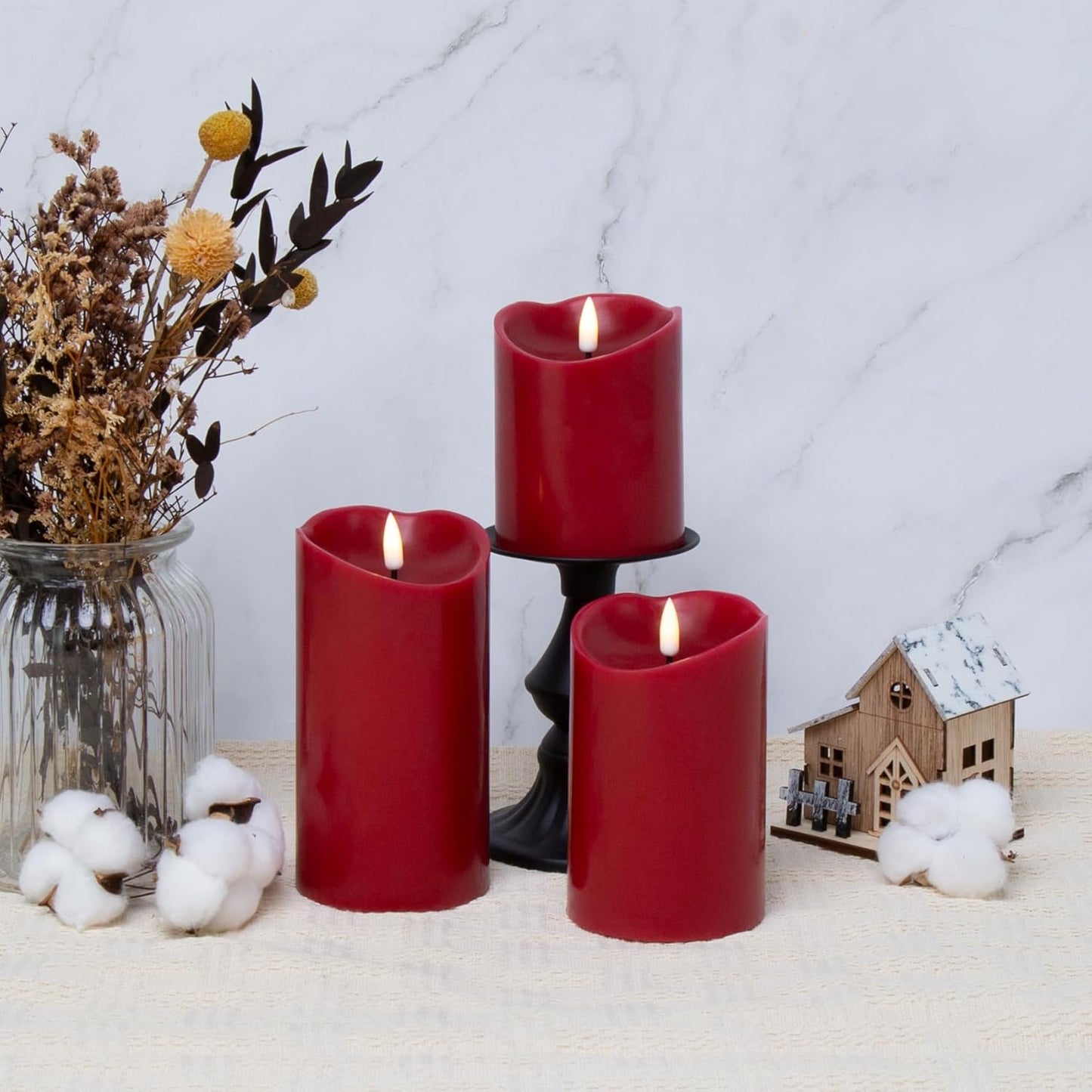 Eywamage Ivory Flameless Pillar Candles with Remote, Flickering Realistic LED Battery Wax Candles Set of 3, Φ 3" H 4" 5" 6"