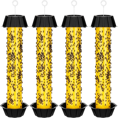 Qualirey 12 Pcs Sticky Fly Trap Fly Stick Indoor Outdoor Long Lasting Hanging Flies Bug Catcher Paper Tape Strips with Hook for Wasps Gnats Bug Insects Fruit Flies Mosquitoes (Stylish-3,Yellow)