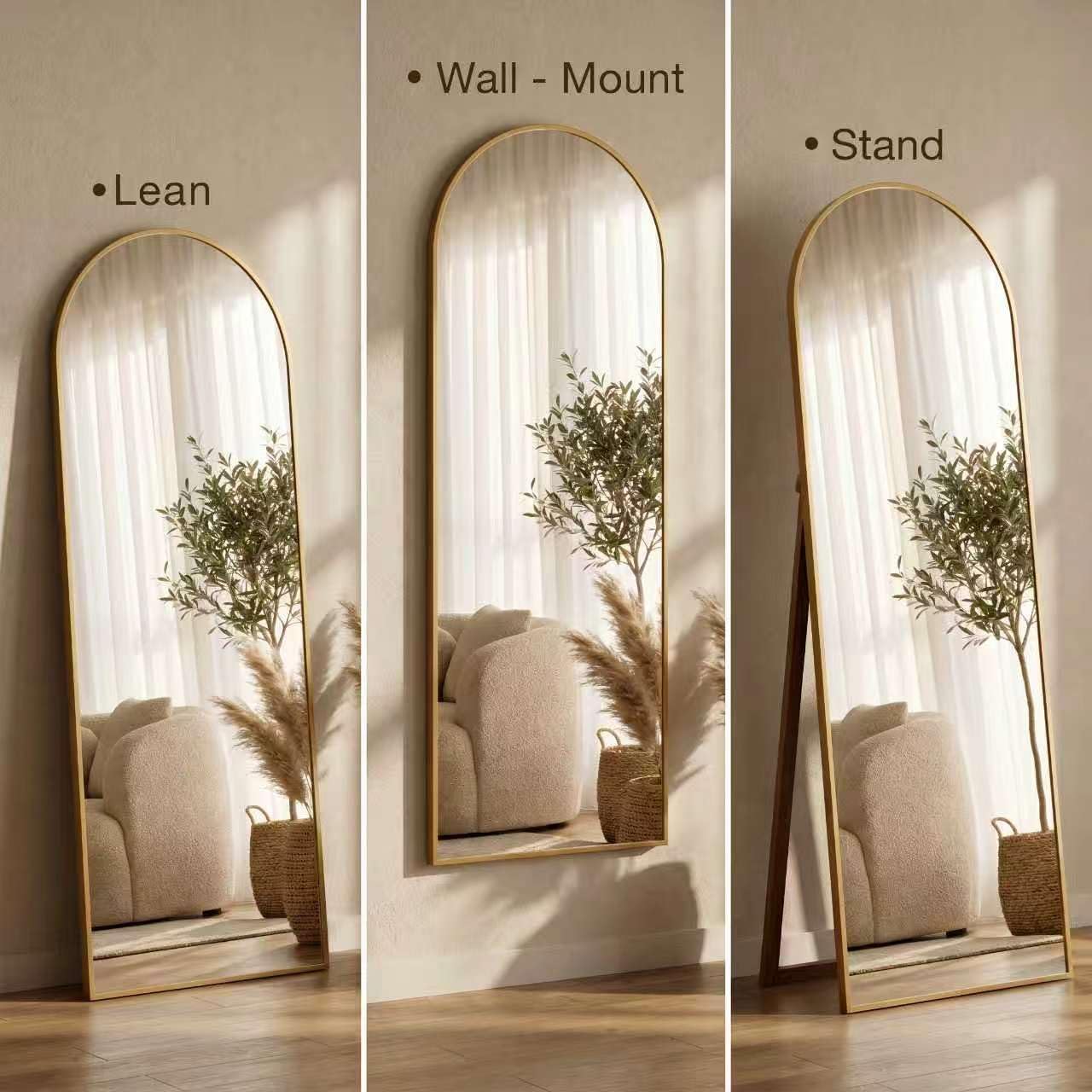 59"x16" Floor Mirror Full Length, Arched Full Length Mirror with Stand, Full Body Mirrors for Bedroom Living Room or Cloakroom Gold