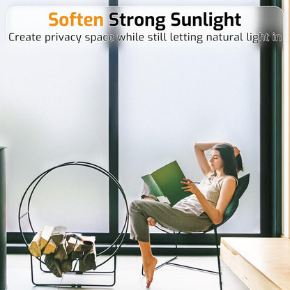 LUTE Window Privacy Film, Frosted Glass Window Film for Bathroom, Static Cling Removable Heat Control Glass Coverings, Non Adhesive Opaque Door Sticker for Home Office (Pure, 17.5" x 78.7")