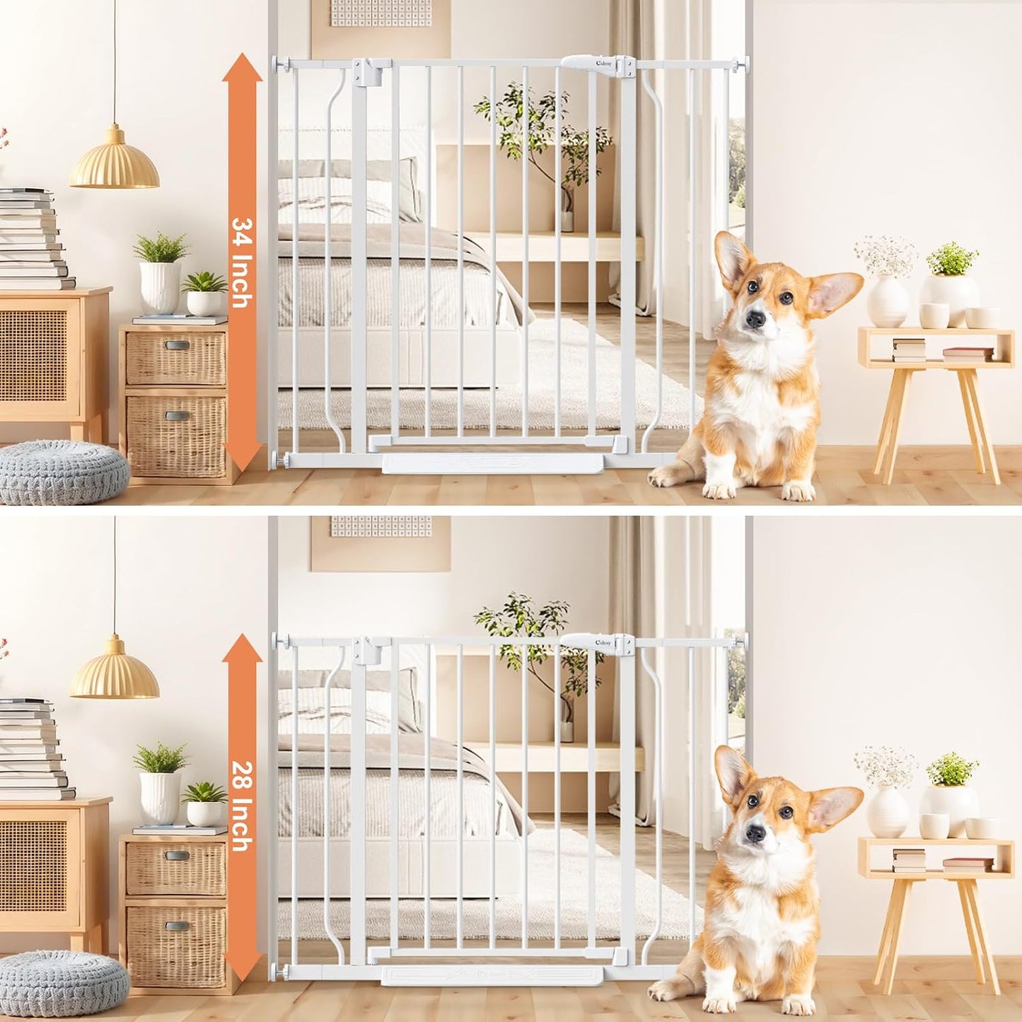 Baby Gate No Drilling, 29"-40" Auto Close Dog Gate Indoor for Doorways & Stairs, Pressure Mounted Adjustable Pet Gate, Easy Walk Through Child Gate for Children & Pets Stroller Friendly, White