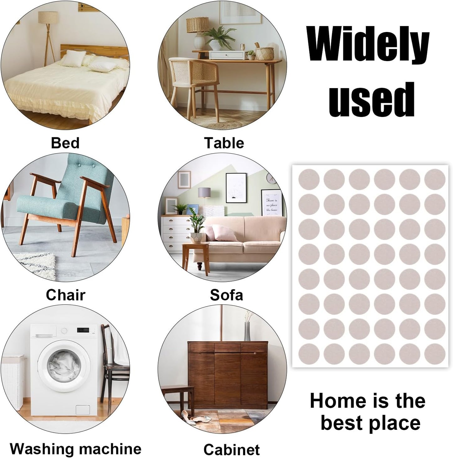 96pcs Felt Pads for Cabinet Door, 1.3cm/1/2in Round Thick Quite Small Cupboard Bumpers Self Adhesive Sticky Felt Dots Furniture Tools for Kitchen Furniture Floor Drawers Table Chair Legs Feet (Black)