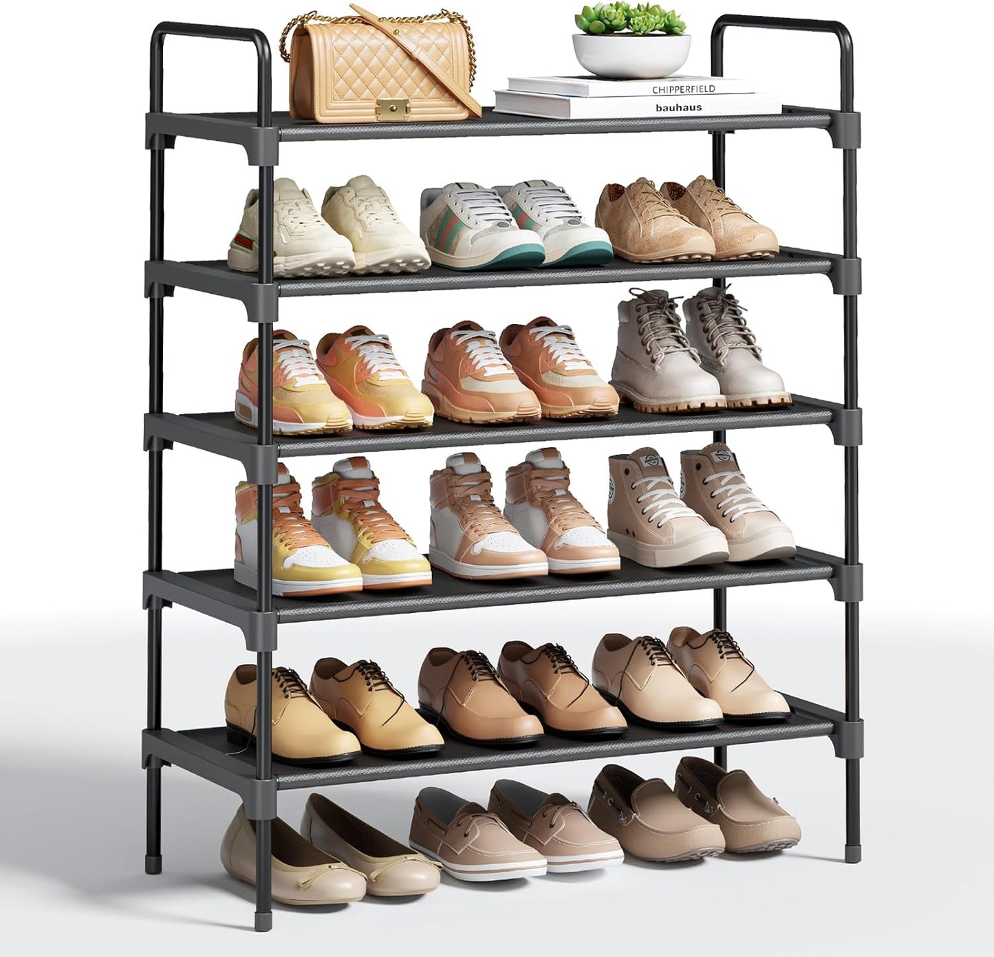 Kitsure Shoe Rack, 39" Wide Extra-Long Shoe Organizer, 3-Tier, Black | Closet, Front Door Entrance, Entryway, Stackable & Detachable Shelf, Closet Organizers and Storage