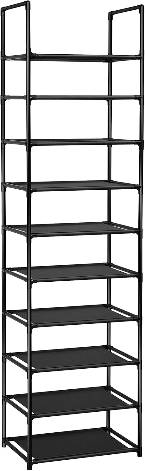 FIDUCIAL HOME 10 Tiers Shoe Rack Organizer 20 Pairs Tall Shoe Shelf | Tall Narrow Space Saving for Closet Entryway Dorm, Easy to Assemble, 17"L x 11"W x 68.8"H, Black