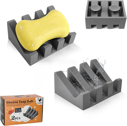 Soap Dish Holder for Shower with Suction Cup, Silicone Soap Holder & Saver Self-Draining Bar Soap Dish Keeps Soap Dry for Bathroom, Kitchen, Bathtub, Extends Soap Life (Black-1Pack)