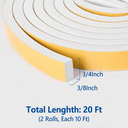 Self Adhesive Foam Tape Weatherstrip 1/2in x 1/4in x 42Ft High Density Foam Insulation Strips Foam Seal Weather Stripping with Strong Adhesive for Door and Window Sound Isolation Soundproofing, White