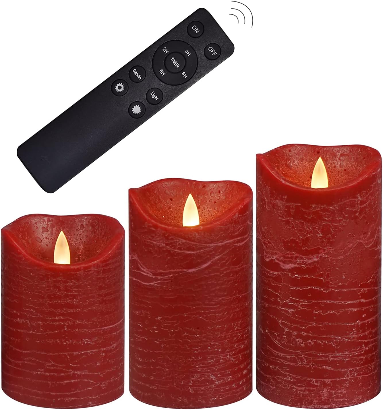 Battery Operated Flameless Candles with Remote Timer Real Wax Realistic Bright Flicker Flickering Electric Electronic LED Pillar Lights Home Wedding Party Decorations Set of 3 Rustic Texture Gray Grey