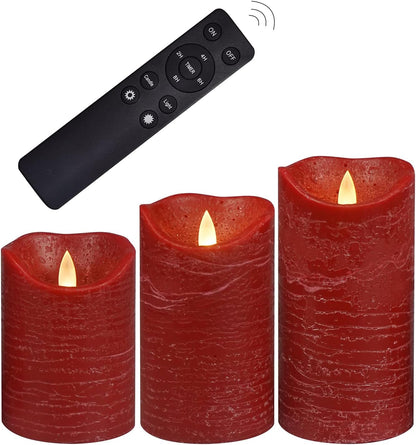 Battery Operated Flameless Candles with Remote Timer Real Wax Realistic Bright Flicker Flickering Electric Electronic LED Pillar Lights Home Wedding Party Decorations Set of 3 Rustic Texture Gray Grey