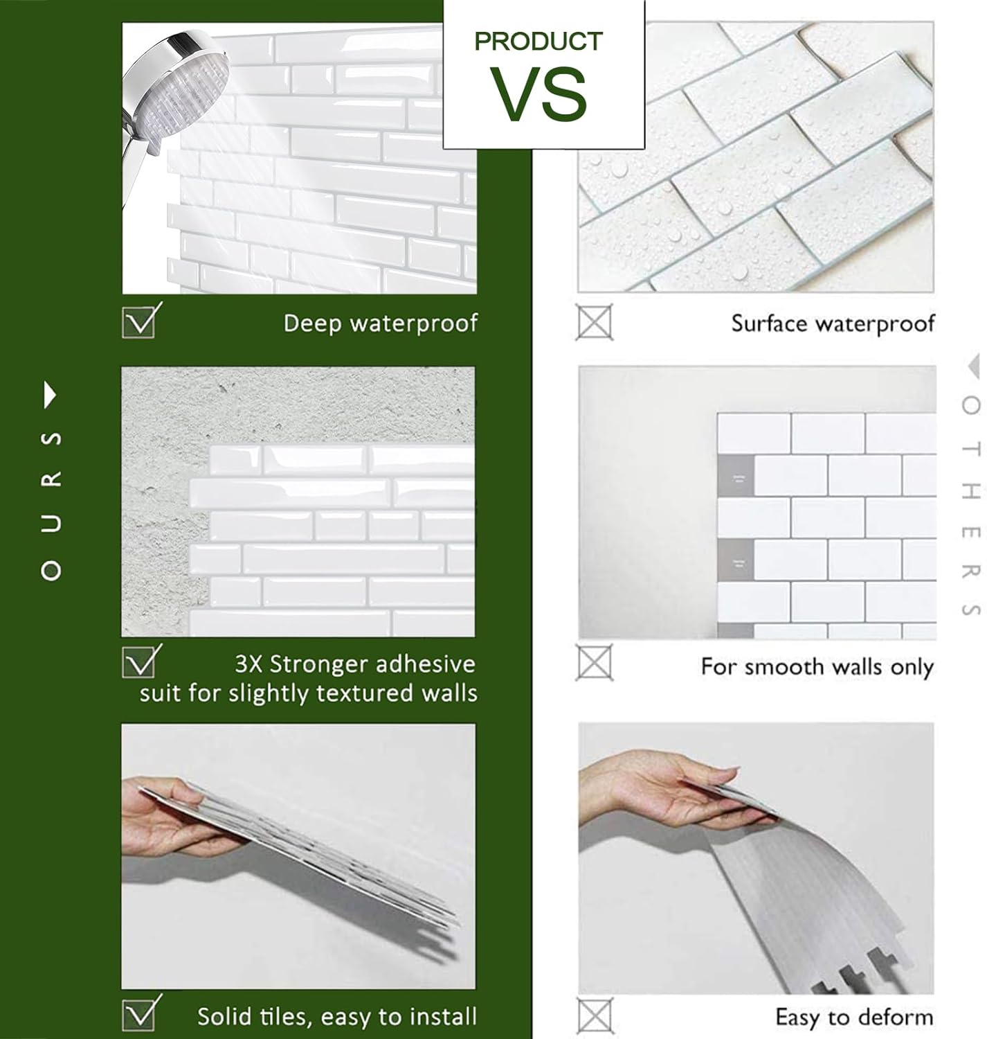 STICKGOO Thicker Design Peel and Stick, Self Adhesive Stick On Tile Backsplash for Kitchen and Bathroom, Beige & White, 12”×12”, 10 Sheets