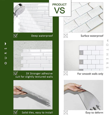 STICKGOO Thicker Design Peel and Stick, Self Adhesive Stick On Tile Backsplash for Kitchen and Bathroom, Beige & White, 12”×12”, 10 Sheets