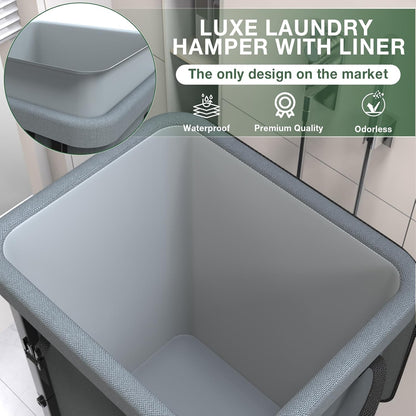 60 Gal(230L) Laundry Basket with Lid, Rolling Laundry Hamper with Wheels, Dirty Clothes Hamper with Metal Frame and Removable Bag Design, Suitable for Laundry Room, Bedroom (Black, 3 Section 230L)
