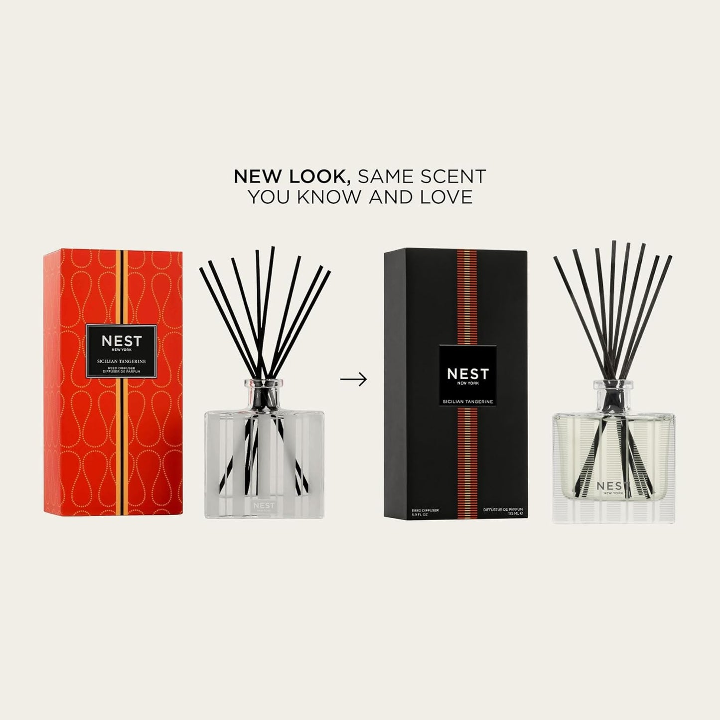 NEST New York Reed Diffuser, Moroccan Amber - 5.9 fl oz - Fragrance for Up to 90 Days - Reusable, Refillable Glass Holder - Includes 8 All-Natural Reed Sticks - Flame Free