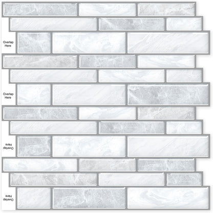 10 Sheets Peel and Stick Backsplash, Peel and Stick Tiles, Marble Look Wall Tiles Backsplash for Kitchen and Bathroom, Livingroom, 12”x12”,Blue&Grey