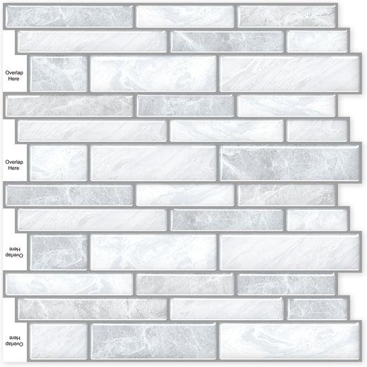 10 Sheets Peel and Stick Backsplash, Peel and Stick Tiles, Marble Look Wall Tiles Backsplash for Kitchen and Bathroom, Livingroom, 12”x12”,Blue&Grey