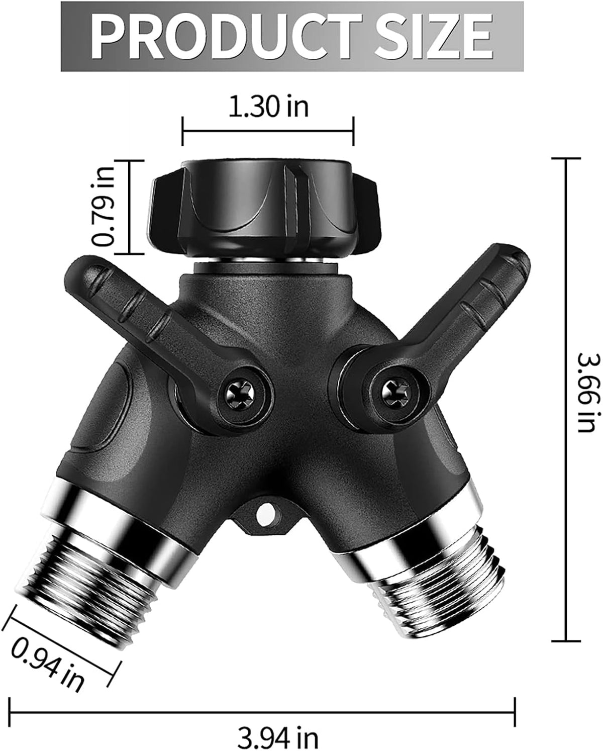 2 Way Garden Hose Y Splitter, 3/4 Inch Heavy Duty Metal Faucet Splitter | 2 Pack 3/4" Garden Hose Splitter Heavy Duty Water Faucet Splitter with Comfortable Rubberized Grip + 6 Extra Rubber Washers