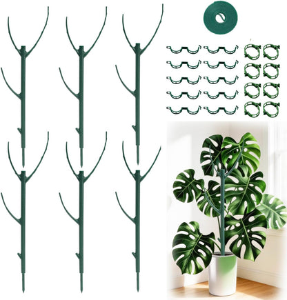 26Pcs Plant Support Combo, 5Pcs Stackable Monstera Plant Stakes Trellis+ 20Pcs Garden Clips + 1Pcs Ties, Moss Pole Alternative for Indoor Outdoor Climbing Vines Houseplants