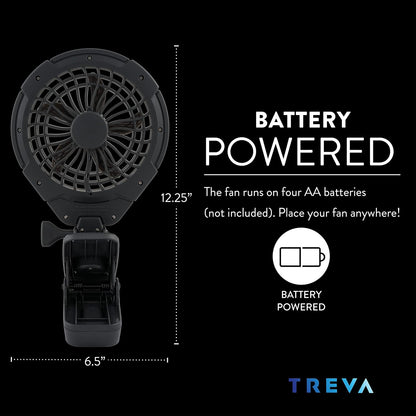 Treva 5 Inch Battery Powered Clip Slim and Portable Cooling Fan with Clamp for Travel, Outdoor,Camping, Car, Office Desk, Baby Stroller - Multi-Directional Rotating and Adjustable Head, Khaki (FC05005)