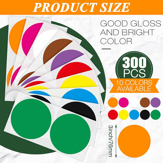 Marspark 600 Pcs 3 Inch Color Coding Sticker 10 Assorted Colors Circle Labels Dot Stickers Adhesive Colored Round Stickers Solid Color Label Sticker for Inventory Organize File Classification