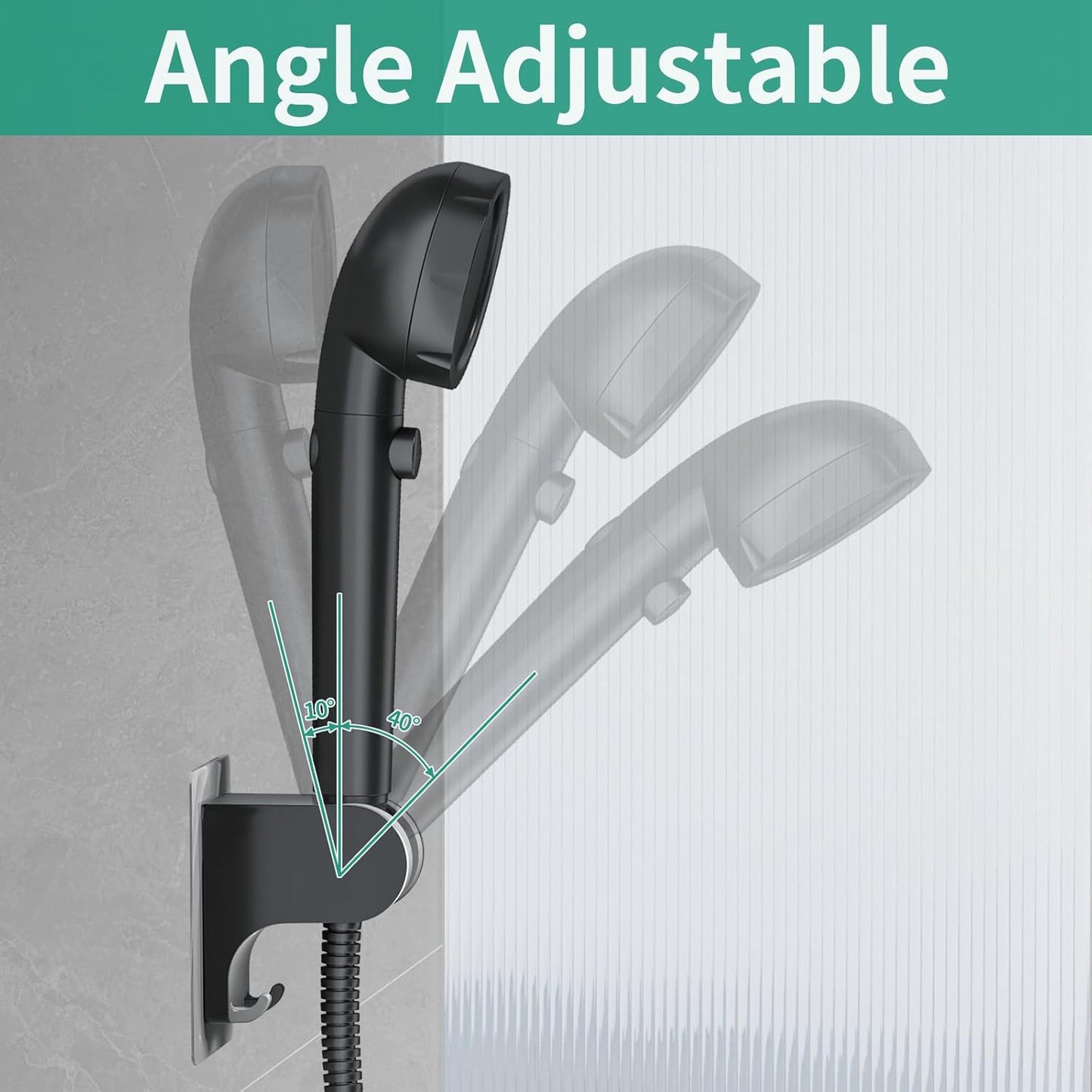 Hand Held Shower Head Holder Wall Mount, Shower Hose Holder Adhesive with 2 Hanger Hooks, Adjustable Shower Handle Holder, No Drilling Shower Wand Holder (‎Chrome, 1 Pack)
