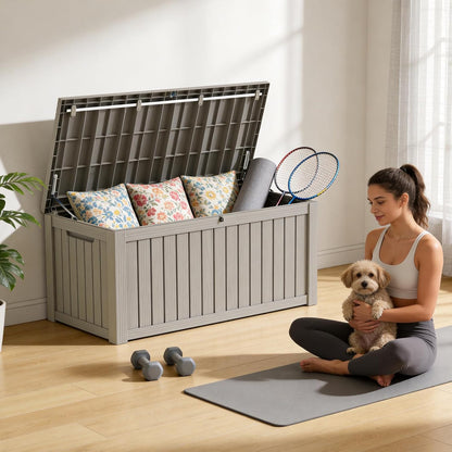 Outdoor Storage Box, 50 Gallon Waterproof Deck Storage Box, Lockable Patio Storage Bins for Package Delivery, Porch, Garden Tool, Cushions, Anti-Theft Weatherproof & UV-Resistant Parcel Drop Box