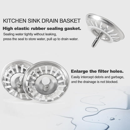 2pcs Kitchen Sink Drain Basket, 3 1/4 '' 304 Stainless Steel Drainage Filtration Basket with Handle for Kitchen Sink Strainer Replacement