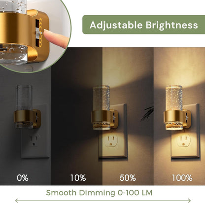 L LOHAS LED Night Light,Dimmable Night Lights Plug into Wall, 2 Pack Acrylic Nightlight with 0-100 LM Adjustable Brightness, 3000K Plug in Night Light with Dusk to Dawn Sensor, for Bathroom Hallway
