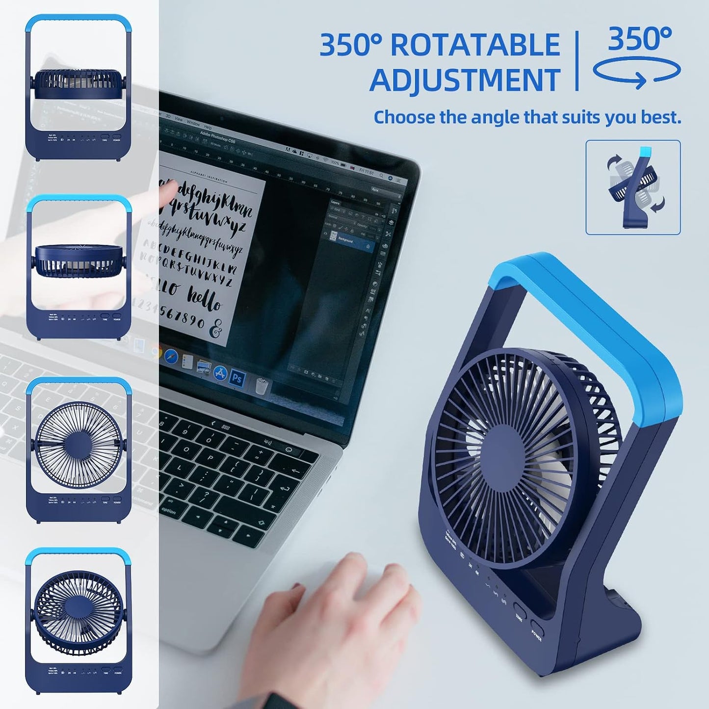 Dorobeen Portable Clip on Fan, Battery Powered, 3 Speed Quiet Rechargeable Mini Desk Fans, 360° Rotate for Home Office Stroller Camping Golf Cart (BLDC Motor)