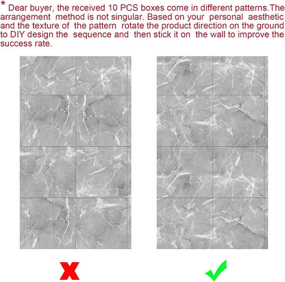 Chejiaye Shower Wall Panels Peel and Stick,Marble Wall Panels for Interior Decor,Backsplash Tile for Kitchen Showers Bathrooms Living Rooms 11.8"x11.8"in 10Pcs, Grey (Not Real Tile,9.7 Sq.ft)
