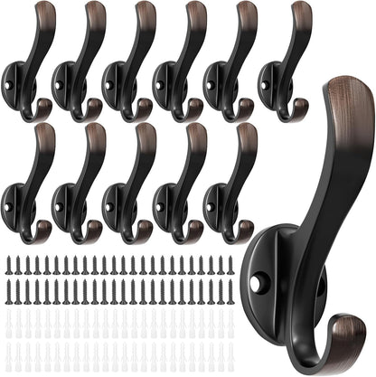 Heavy Duty Coat Hooks - 6 Pack Aluminum Alloy Wall Mounted Hooks for Hanging Jacket, Clothes, Bags, Hat | Durable Metal Utility Wall Hooks for Entryway, Closet, Mudroom, Bathroom, Garage