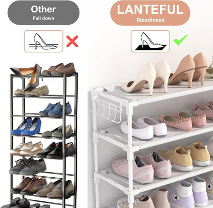 LANTEFUL 10 Tiers Shoe Rack 50 Pairs Large Capacity Tall Shoe Organizer Sturdy Shoe Storage with Two Hooks Space Saving Metal Wide Shoe Rack for Closet, Entryway, Bedroom, Black