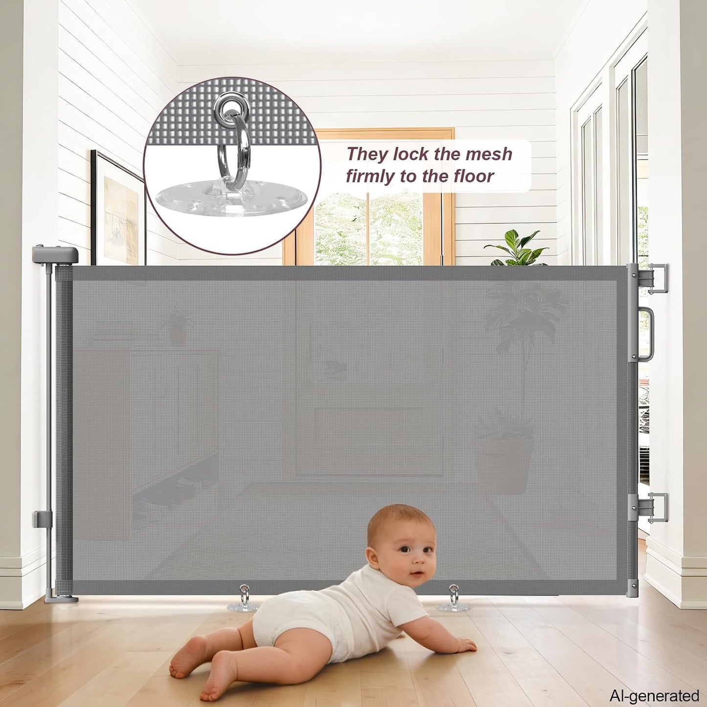 Retractable Baby Gates for Doorways, 58" Extra Wide Mesh Child Dog Gate for Stairs, 34" Tall Toddler Pet Gate Indoor and Outdoor, Easy Install, Essential for Home Safety, Black