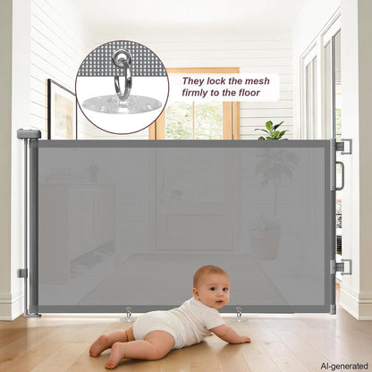 Retractable Baby Gates for Doorways, 58" Extra Wide Mesh Child Dog Gate for Stairs, 34" Tall Toddler Pet Gate Indoor and Outdoor, Easy Install, Essential for Home Safety, Black