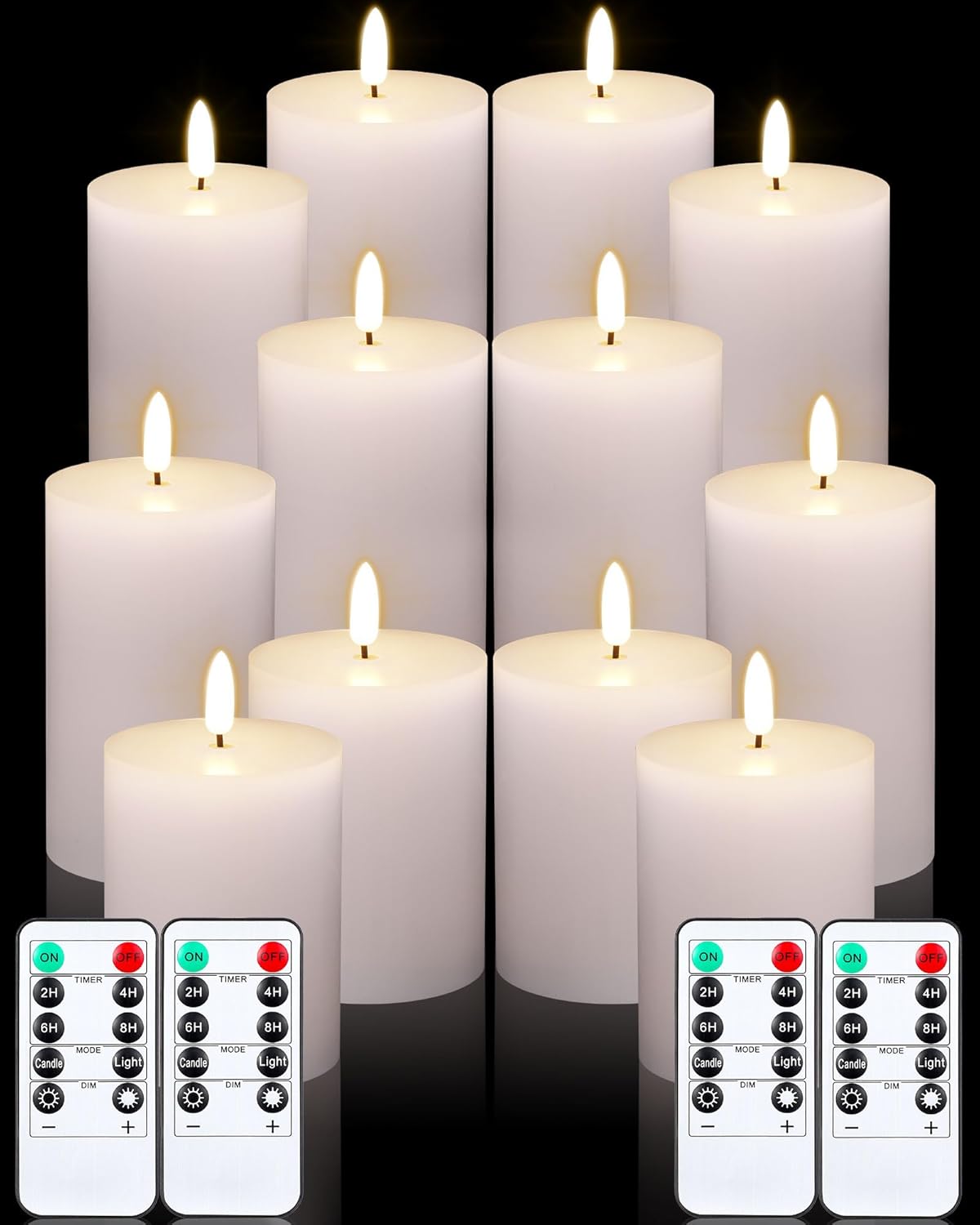 VIHOSE 9 Pack White Flameless Candles Set with Remote and Timer Flickering Flameless Battery Candles Flat Top LED Pillar for Wedding Outdoor Home Festival Decoration(D 3'' H 4'' 5'' 6'')