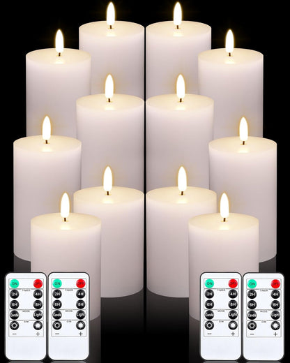 VIHOSE 9 Pack White Flameless Candles Set with Remote and Timer Flickering Flameless Battery Candles Flat Top LED Pillar for Wedding Outdoor Home Festival Decoration(D 3'' H 4'' 5'' 6'')