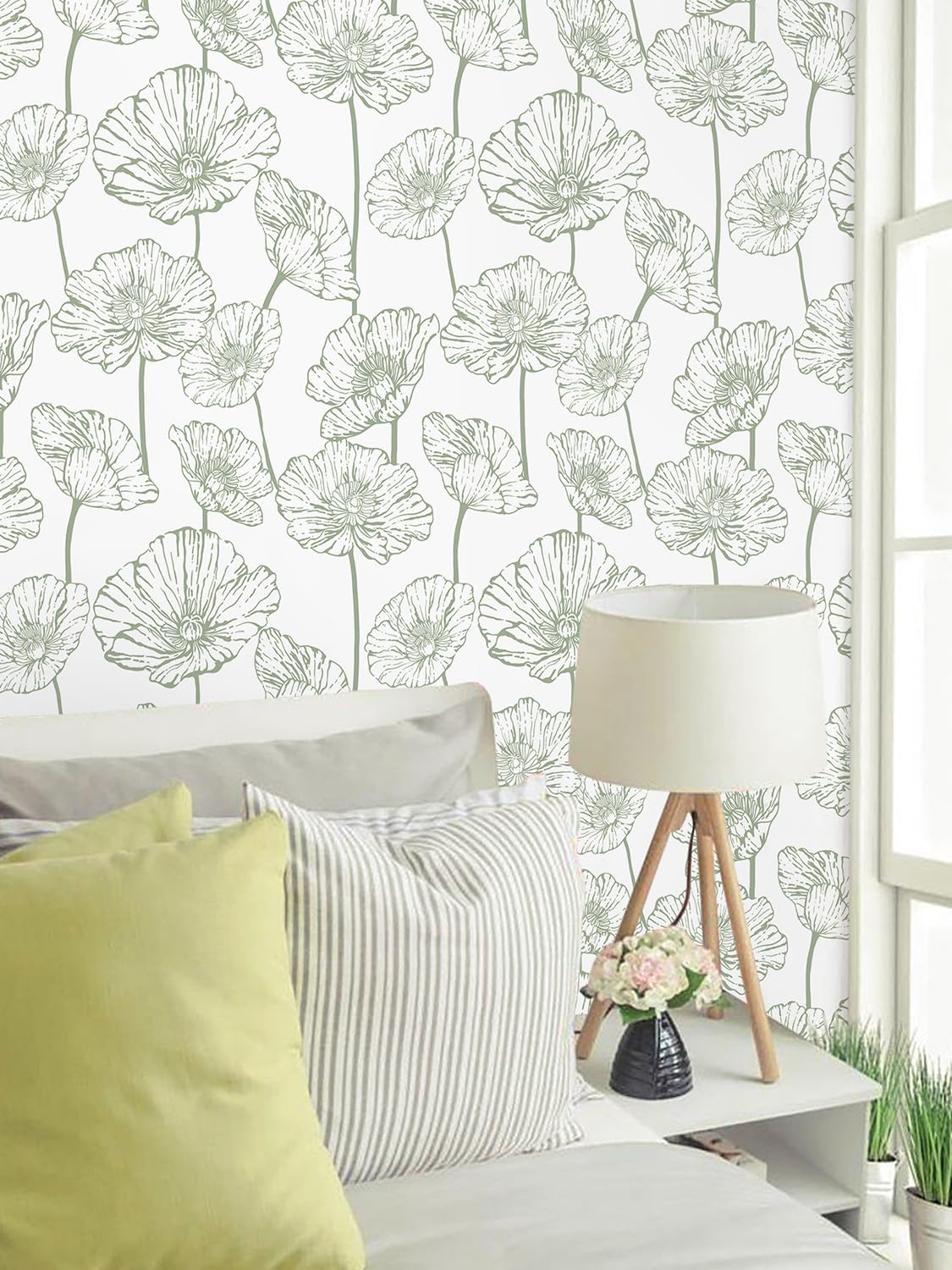 Orainege Modern Peel and Stick Wallpaper 17.3inx118.1in Beige and White Floral Wallpaper Boho Contact Paper Removable Decorative Wall Paper for Bedroom Bathroom Cabinets Decor Vinyl