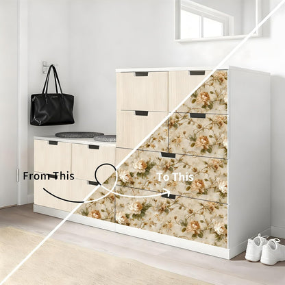 Peel and Stick Wallpaper, Soft Wildflower Botanical Contact Paper, PVC Vinyl Removable Wall Covering, Waterproof Easy-Clean, No Residue Renter Friendly, Neutral Decor, 39.4x17.3 in (Flowers2)