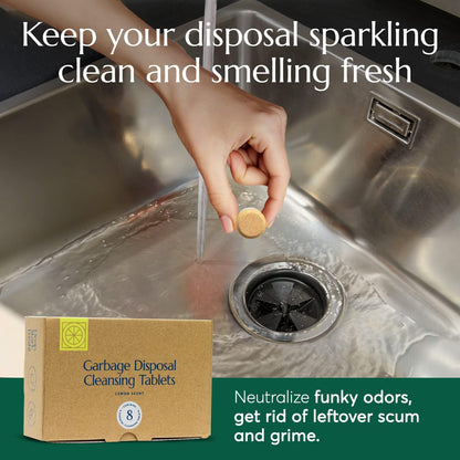 CLEANOMIC - Garbage Disposal Cleansing Tablets (8 Pack) - Foaming Garbage Disposal Cleaner and Deodorizer, Household Garbage Disposal Cleaners, Sink Cleaner and Deodorizer, Kitchen Drain Cleaner