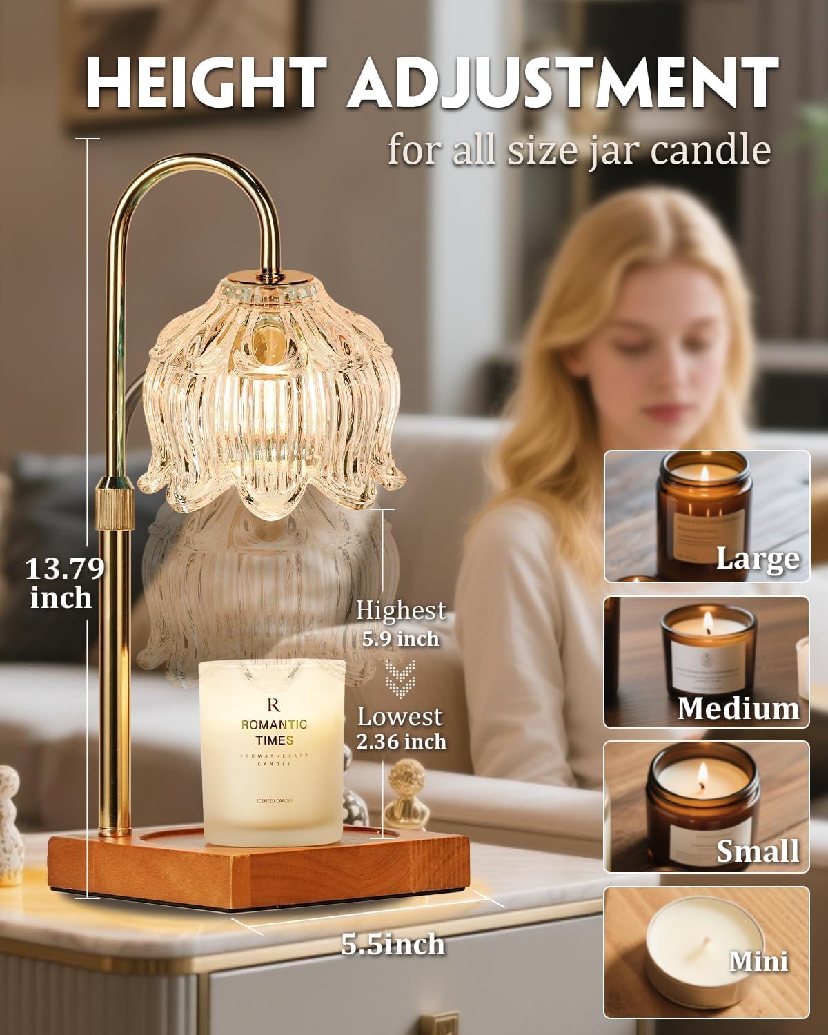 Funistree Flower Candle Warmer Lamp with Timer & Dimmer, Adjustable Height Candle Warmer, Christmas Birthday Gifts for Women Mom, House Warming New Home Decor, Wax Warmer with 2 Bulbs for Jar Candles
