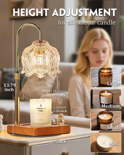 Funistree Flower Candle Warmer Lamp with Timer & Dimmer, Adjustable Height Candle Warmer, Christmas Birthday Gifts for Women Mom, House Warming New Home Decor, Wax Warmer with 2 Bulbs for Jar Candles