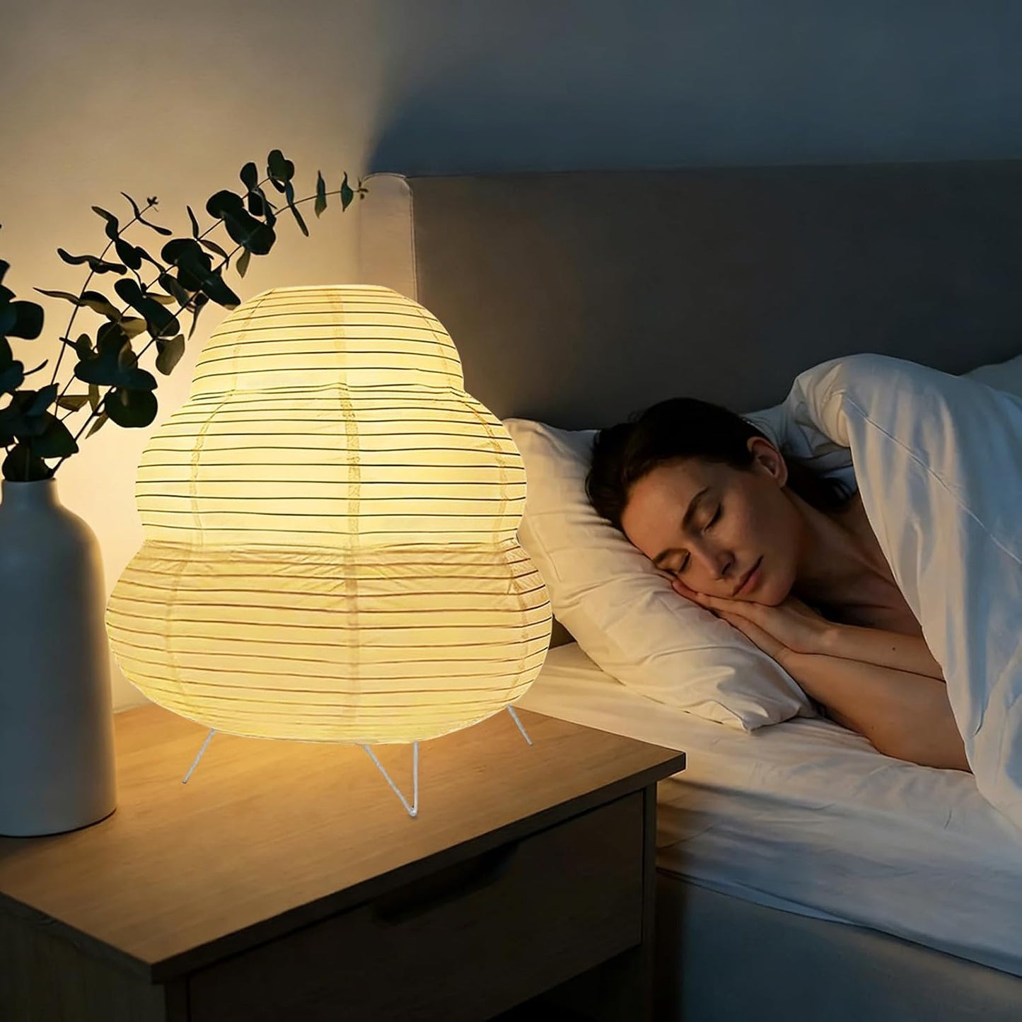 YY YEARCHY Rice Paper Table Lamp 15.3-inch Tall | Push-Button Switch E12 Base Warm Glow Desk Lamp for Bedroom Living Room Office