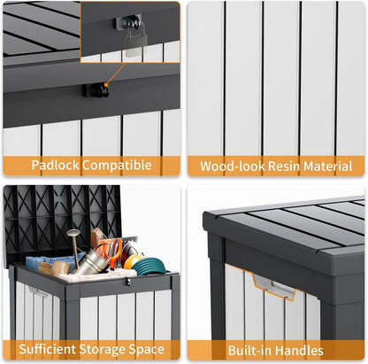 PatioZen 100 Gallon Resin Deck Box, Lockable Patio Outdoor Storage Box for Furniture, Garden Tools and Tools Storage, Waterproof Outside Storage Boxes - Black
