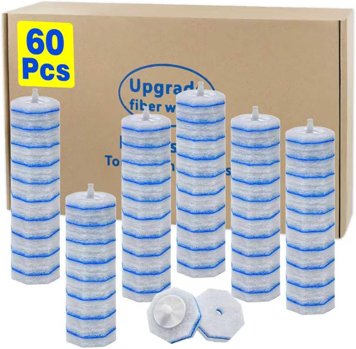 60pcs Disposable Toilet Brush Head Refills Compatible With Clorox System,Upgrade Fiber Cleaner Heads for Closestool .(not included brush rod)