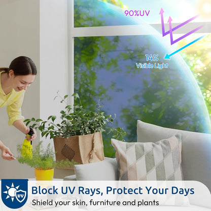 rabbitgoo Window Privacy Film, Decorative Stained Glass Window Film, Sun Blocking Glass Clings, Renter-Friendly Static Cling Frosted Sticker Covering for Home Door, Rainbow Tulip 17.5" X 78.7"