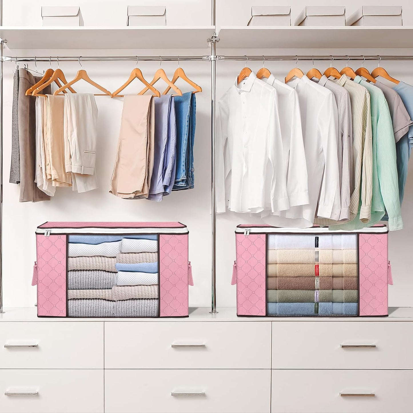 90L Large Storage Bags, 6 Pack Clothes Storage Bins Foldable Closet Organizers Storage Containers with Reinforced Handle for Clothing, Blanket, Comforters, Bed Sheets, Pillows and Toys (Gray)