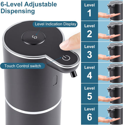 Automatic Soap Dispenser, Hand Soap Dispenser 12.8oz/380ml Smart Rechargeable, Liquid Touchless Soap Dispensers with 6-Level, Wall Mounted or Countertop Dish Soap Dispensing for Bathroom & Kitchen