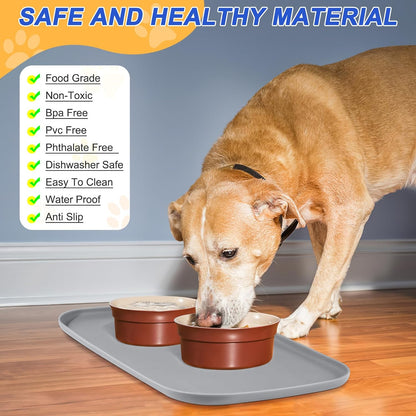 SMILOOL Silicone Pet Food Mat with Raised Edge for Food and Water Bowl, Dog Feeding Mats, Cat Food Trays for Floor Waterproof, Rubber Tray for Dogs and Cats, 19 x 12 x 0.7 Black