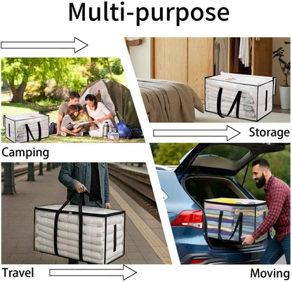 8 Pack-Extra Large Heavy Duty Moving Bags - Waterproof Storage Totes with Handles & Zippers, Foldable for College Dorm, Storage (Clear)