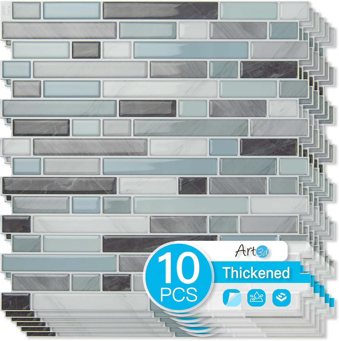 Art3d 10-Sheet Heavy-Duty Peel and Stick Backsplash, Waterproof Wall Tiles Stick on Kitchen Backsplash Living Space, Beige & White